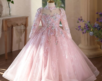 Luxury Pink off Shoulder Lace Beading Girls Birthday Princess Ball Gowns  Lace Beading Kid Pink Celebration Dresses - Etsy