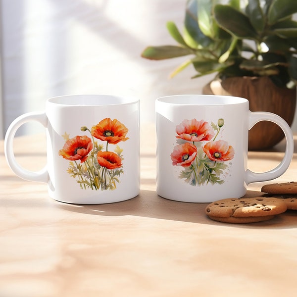 Mug fleurs coquelicots peinture à eau