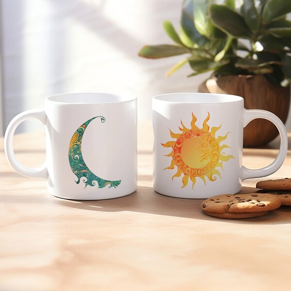 Mug lune et soleil stylisés