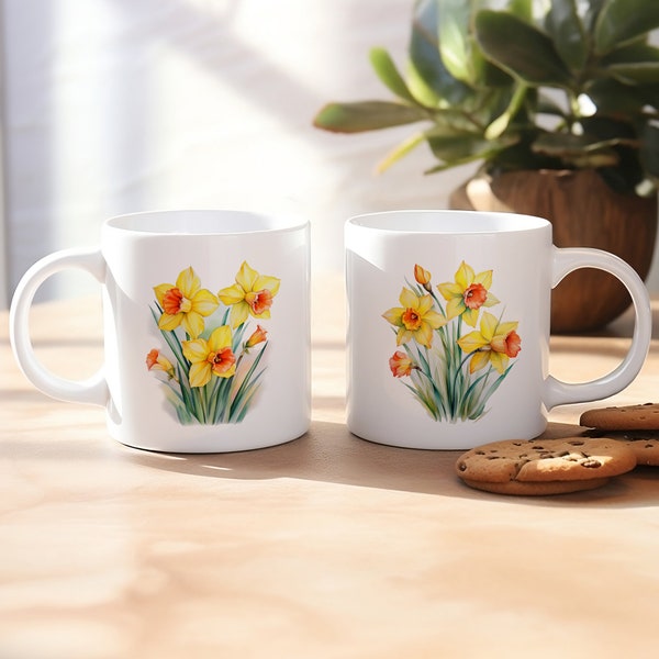 Mug fleurs jonquilles peinture à eau