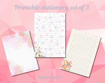 Wild flowers stationary set of 3 printable writing paper floral designs