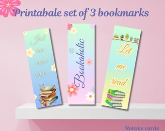 Printable bookmarks set of 3 colorful designs instant download