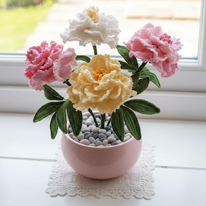 リアルな牡丹の花の編み図、母の日編み図、春の花、お母さんへの贈り物、お母さんへの花、ドア、家の装飾