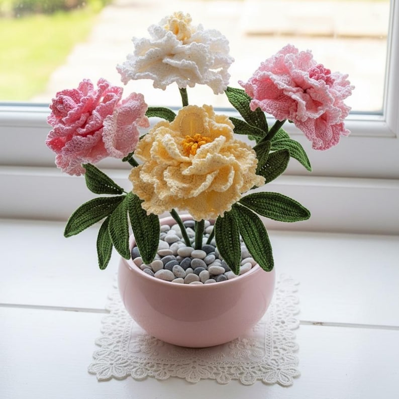Realistic Peony Flower Crochet Pattern, Mother's Day Crochet Pattern, Spring Flower, Mom Gift, Mom Flower, Door, Home Decor image 1