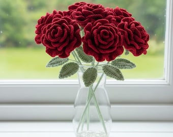Rose Flower Plant/Bouquet Crochet Pattern, Valentine/Wedding Gift, Amigurumi, Galentine, Love Home Decor, House Plant 26126AT6