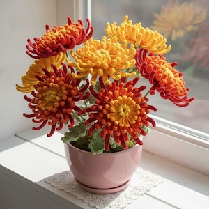 Japanese Chrysanthemum Crochet Pattern, Gift For Him, Her, Home Decor, House Plant, Garden Lover
