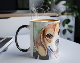 Beagle Dog Colour Morphing Mug gift for hunter, a mancave decor, dog ornament mug, dog owner gift, dog lover