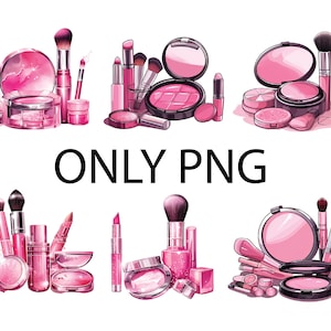 Lot de 6 cliparts cosmétiques roses - maquillage numérique, graphismes beauté, clipart cosmétiques roses, clipart maquillage, lot de 6 produits cosmétiques roses