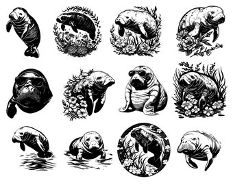 Manatee SVG Bundle, Digital Download, Manatee SVG, Manatee PNG, Manatee Png, Manatee Vector, Manatee Outline, Manatee Clipart, Sea Creature