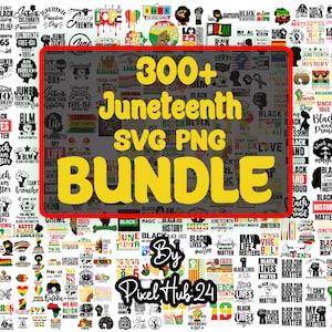 May include: A collage of over 300 digital designs for Juneteenth, a holiday celebrating the emancipation of enslaved African Americans in the United States. The designs feature various text, graphics, and illustrations, including the words "Juneteenth", "Black Lives Matter", and "Freedom".
