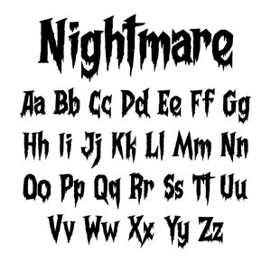 Alfabeto de pesadilla SVG, Alfabeto de terror SVG, Fuente de terror SVG, Alfabeto Svg, Descarga instantánea, Fuente de terror, Fuente prediseñada para, Cricut Silhouette