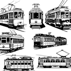 トラム SVG、トラム シルエット、トラム Cricut、電車 バス 公共、交通機関 トラム、透明ベクター、トラム EPS PDF、Png クリップアート トラム、装飾 インスタント