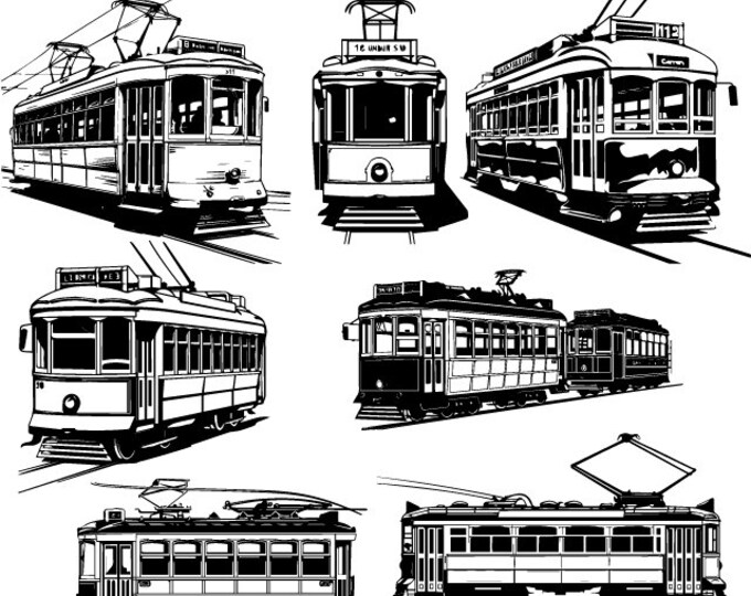 Tram Silhouette SVG Bundle, Tram Clipart, 15 Tram Cut Files for Cricut ...