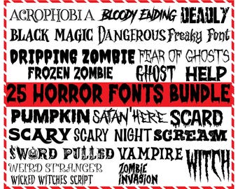 25 Horror Font, Bundle SVG PNG, Horror Alphabet Svg, Bone font svg, Instant Download, Blood Font Svg, Horror Cricut, Font Svg,Halloween Font
