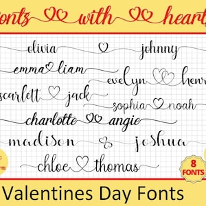 Lot de polices pour la Saint-Valentin, belle écriture manuscrite, polices avec coeurs, polices pour Cricut, polices de mariage, polices avec queue de coeur, téléchargement immédiat