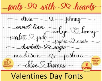 Valentines Day Font Bundle, Lovely Handwriting, Fonts with hearts, Fonts For Cricut, Wedding Fonts, Fonts with heart tails, Instant Download
