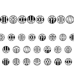 Lettertype cirkel, slanke cirkel, monogramborduurwerk, lettertype 6 maten, machine BX, borduurlettertypen, monogramlettertypen, monogram van 3 letters, onmiddellijke download