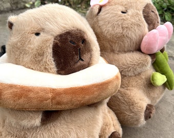 Kuscheliger Blumenplüsch, Brotplüsch, Capybara-Kostümplüsch, Stofftier für Kinder, Geschenk für Kinder, Teddybär-Geschenk, süßer Plüsch