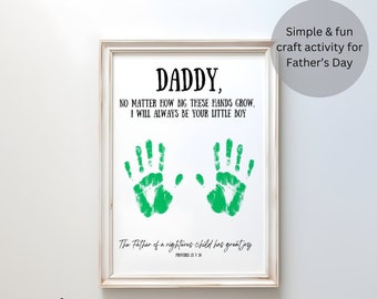 Fathers Day Handprint Art Craft Printable | DIY Keepsake Gift For Dad from Kids, Toddler, Baby | Preschool Activity | Bible Verse Proverbs