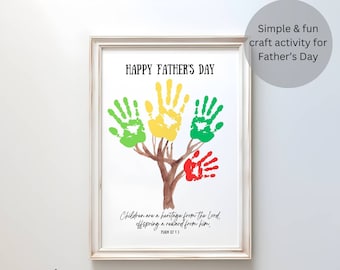 Fathers Day Handprint Art Craft Printable | DIY Keepsake Gift For Dad from Kids, Toddler, Baby | Preschool Activity | Bible Verse Christian
