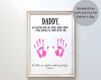 Fathers Day Handprint Art Craft Printable | DIY Keepsake Gift For Dad from Kids, Baby | Preschool Activity | Bible Verse Christian Proverbs
