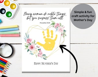 Konst för minnessaker med handavtryck till mors dag | Förskola, söndagsskolepyssel | Kristen mors dag-present från bebis, barn, småbarn | Proverbs Woman