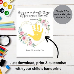 Mother&#39;s Day Handprint Keepsake Art | Preschool, Sunday School Craft | Christian Mother&#39;s Day Gift From Baby, Kids, Toddler | Proverbs Woman