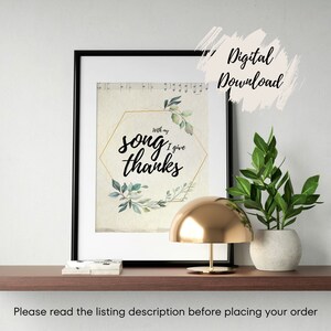 Psalm 28v7 | With My Song I Give Thanks | Bible Verse Wall Art | Scripture | Christian Home Decor | Printable Art | Instant Download