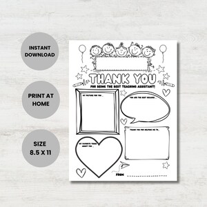 Teacher Assistant, Teaching Assistant, Education Assistant Keepsake Thank you Gift, Teacher Appreciation Gifts, Kids Coloring Thank you Gift, Primary and Nursery Children DIY Activity Craft