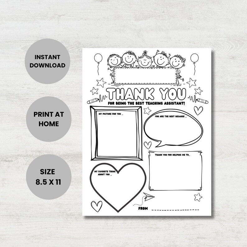 Teacher Assistant, Teaching Assistant, Education Assistant Keepsake Thank you Gift, Teacher Appreciation Gifts, Kids Coloring Thank you Gift, Primary and Nursery Children DIY Activity Craft