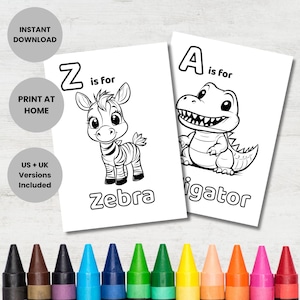 Alphabet Animal Colouring Pages for Toddlers | A-Z Printable Coloring Sheets | Preschool Learning Activity |26 Cute Cartoon Animals to Color