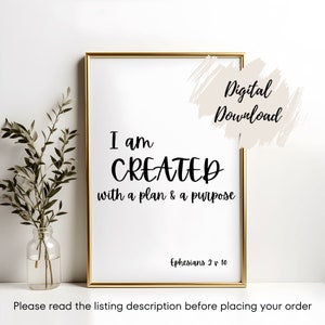 Bible Verse Digital Printable Wall Art | Ephesians 2v10 | Scripture Hand Lettering Print | Christian Office Nursery Home Decor | Gift