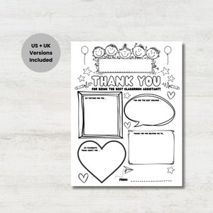 Classroom Assistant Teacher Assistant Keepsake Thank you Gift, Teacher Appreciation Gifts, Kids Coloring Thank you Gift, Primary and Nursery Children DIY Activity Craft