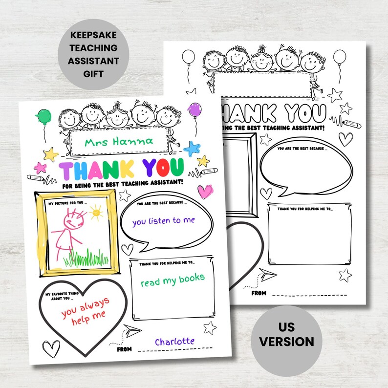 Teacher Assistant, Teaching Assistant, Education Assistant Keepsake Thank you Gift, Teacher Appreciation Gifts, Kids Coloring Thank you Gift, Primary and Nursery Children DIY Activity Craft