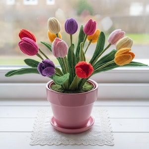 Realistic Tulip Flower/Plant Crochet Pattern, Gift For Him, Her, Home Decor, House Plant, Work Table Plant, Garden Lover