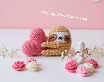 Faultier mit Herz Häkelanleitung, Valentinstag/Hochzeitsgeschenk, Amigurumi, Projekt für Ad-Anfänger, liebes Wohndekor, Plüschtier 26126AT2