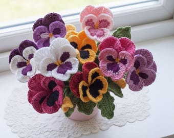 Stiefmütterchen Blume/ Zimmerpflanze Häkelanleitung, Muttertagsgeschenk, Geschenk für Mama, Co-work, Gartenliebhaber