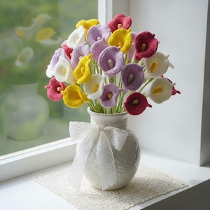 Calla Lily Flower Crochet Pattern, bridal bouquets, Ageless Flowers bouquet For Wedding