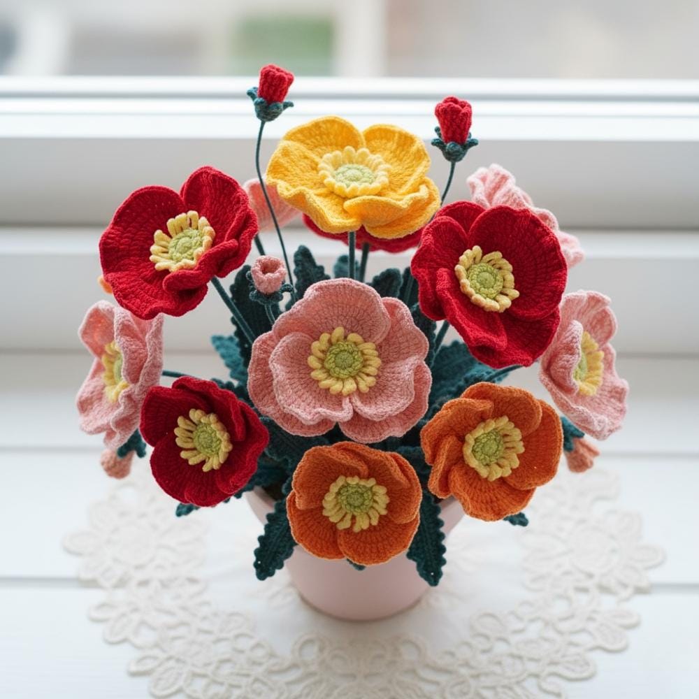 30 Plant Crochet Patterns to Brighten Home Decor and Gift Giving 19 Poppy Flower Plant Crochet Pattern