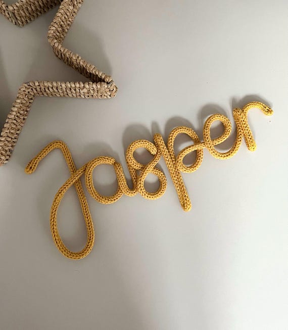 Knitted Wire Name Sign: Custom Acrylic Yarn Nursery Decor