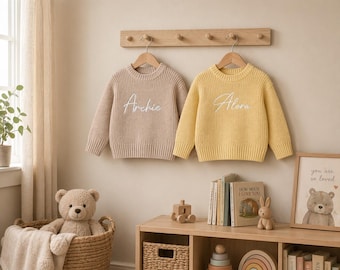 Jersey de punto bordado personalizado / Suéter infantil personalizado, ropa para bebés y niños pequeños con nombre