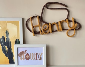 Knitted Wire Cowboy Hat with Custom Name: Western Decor