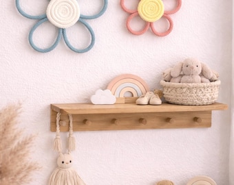 Knitted Wire Flower Wall Decor: Fluffy Pom Pom Nursery Hanging