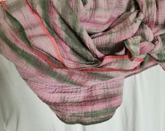 XXL Schal 130x130cm Musselin Baumwolle Stola pink grün Geschenk Freundin Muttertag Geschenk kuschelig Frühling Batik Stiltuch Geschenk
