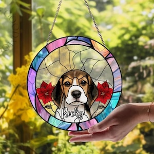 Custom Pet Portrait Stained Glass Suncatcher, Custom Dog Portrait from Photo, Stained Glass Dog Memorial, Sympathy Gifts, Stained Glass Dog