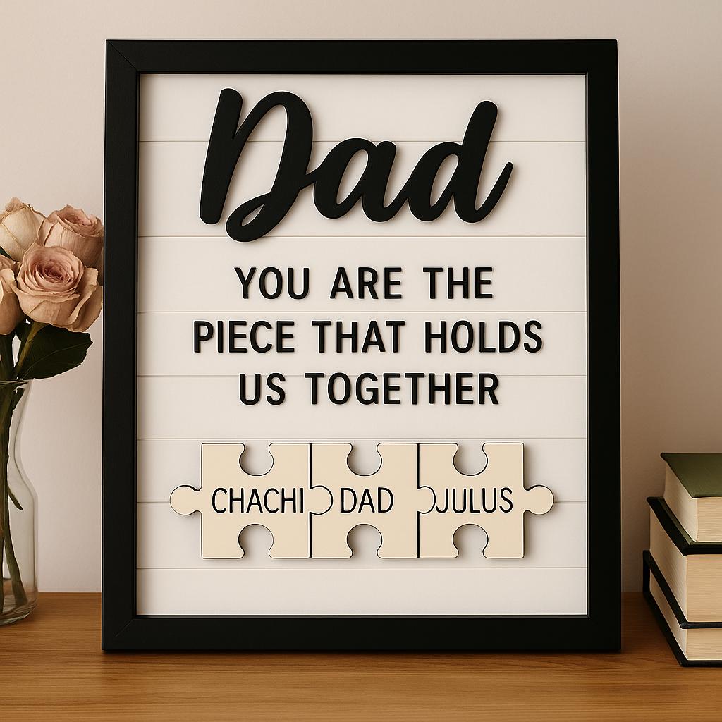 Personalize Father's Day Puzzle Wooden Sign, Custom Engraved Personalized Puzzle Wall Art, Table Decor Gift for Dad, Father's Day Gifts