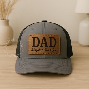Custom Dad Hat with Kids Names, Leather Patch Cap for Dad, Personalized Dad Hat, Fathers Day Gift for Dad, Dad Trucker Hat, Gift from Kids