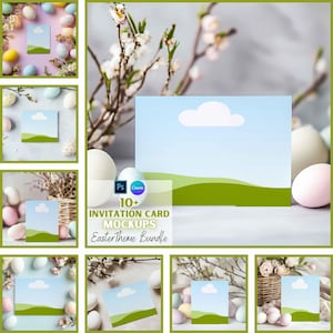 Maquette de carte d'invitation de Pâques | Faire-part de mariage | de remerciements | Maquette de carte-cadeau | Modèle Canva et PSD