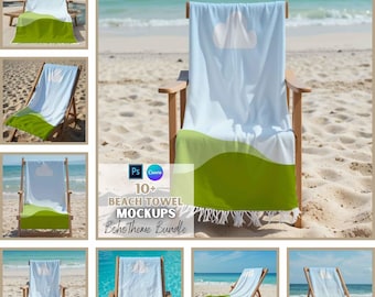Maqueta de toalla de playa / Toalla de baño / Paquete de maquetas / Impresión a pedido / Plantilla PSD / Maquetas de verano