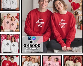 Valentine Couple Sweatshirt Mockup | Gildan 18000 Mockup | Printify | Canva And PSD Mockups